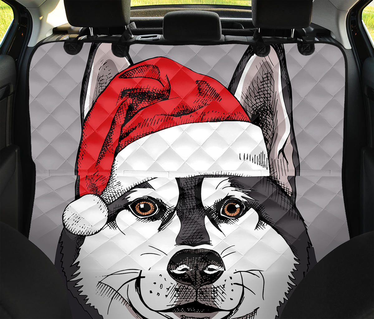 Santa Siberian Husky Print Pet Car Back Seat Cover