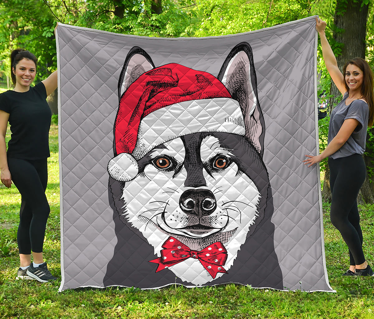 Santa Siberian Husky Print Quilt
