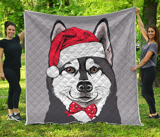 Santa Siberian Husky Print Quilt