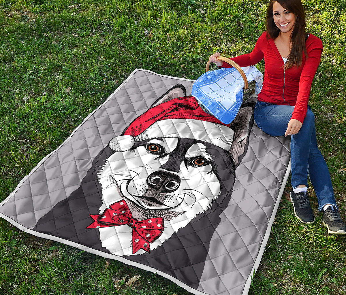Santa Siberian Husky Print Quilt