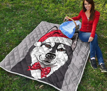 Santa Siberian Husky Print Quilt