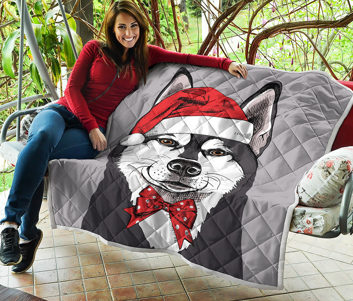 Santa Siberian Husky Print Quilt