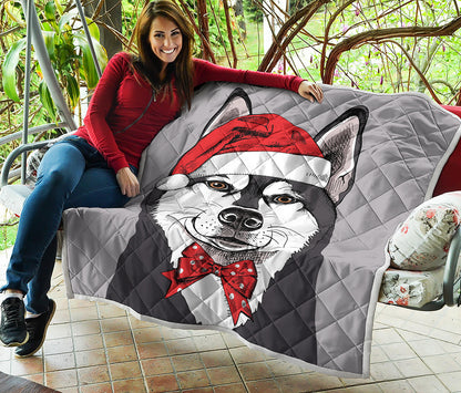Santa Siberian Husky Print Quilt