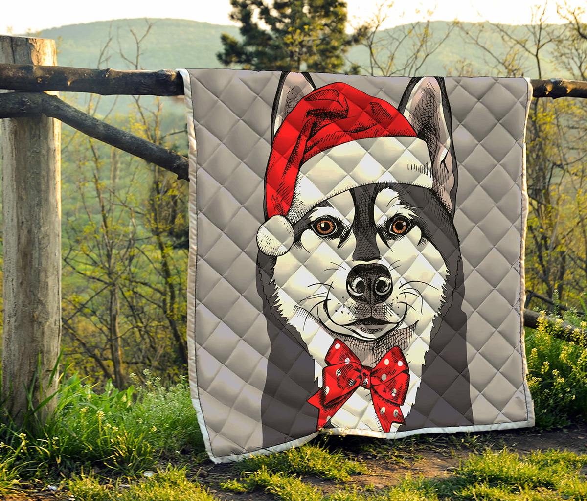 Santa Siberian Husky Print Quilt
