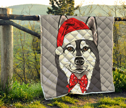 Santa Siberian Husky Print Quilt