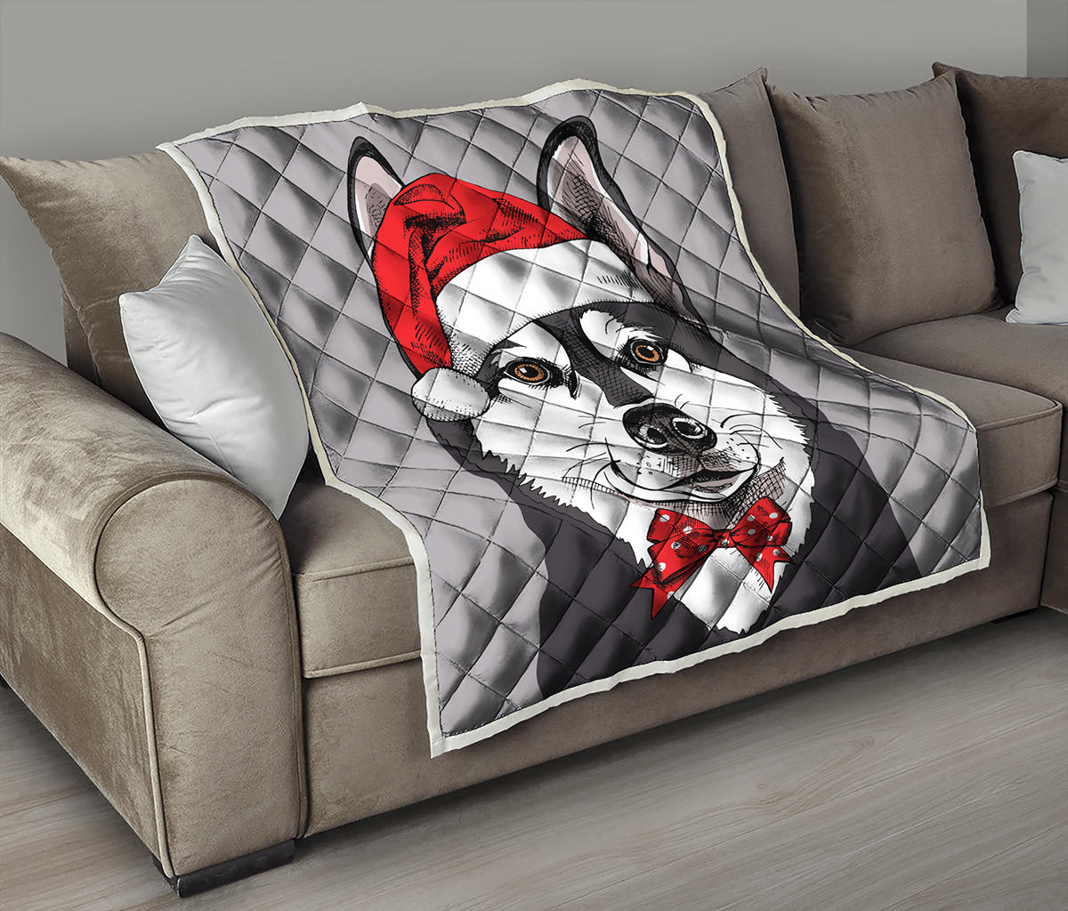 Santa Siberian Husky Print Quilt