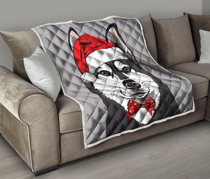 Santa Siberian Husky Print Quilt