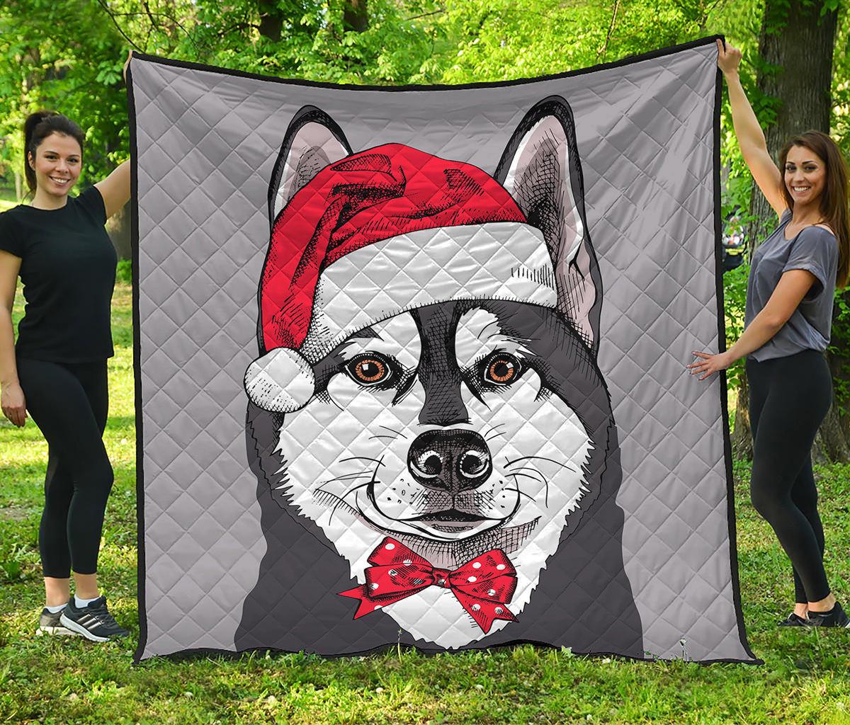 Santa Siberian Husky Print Quilt
