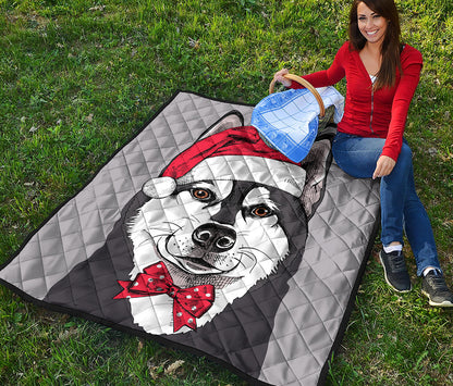 Santa Siberian Husky Print Quilt