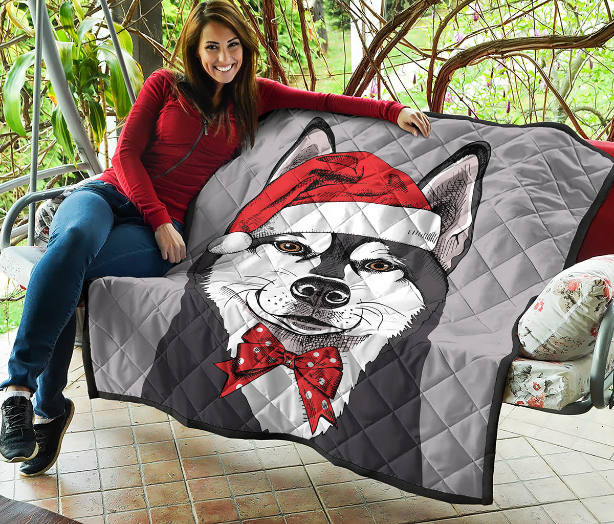 Santa Siberian Husky Print Quilt