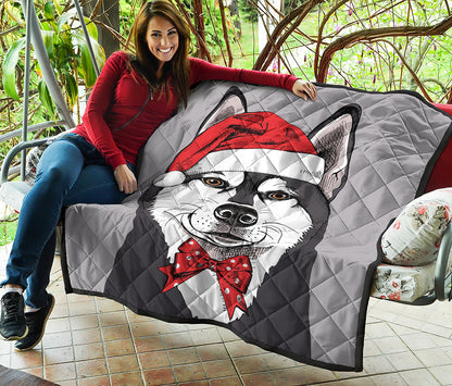 Santa Siberian Husky Print Quilt