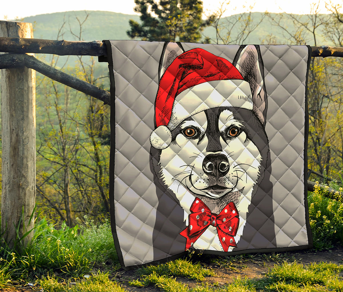 Santa Siberian Husky Print Quilt