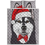 Santa Siberian Husky Print Quilt Bed Set