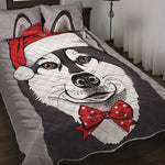 Santa Siberian Husky Print Quilt Bed Set