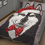 Santa Siberian Husky Print Quilt Bed Set