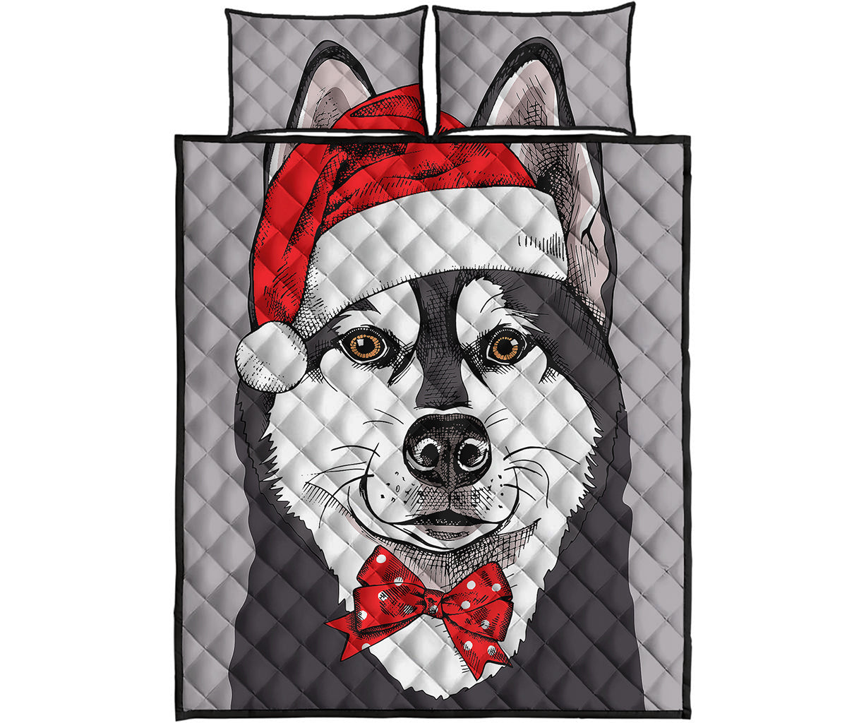 Santa Siberian Husky Print Quilt Bed Set