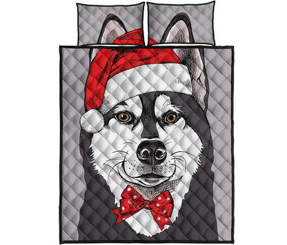 Santa Siberian Husky Print Quilt Bed Set