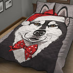 Santa Siberian Husky Print Quilt Bed Set