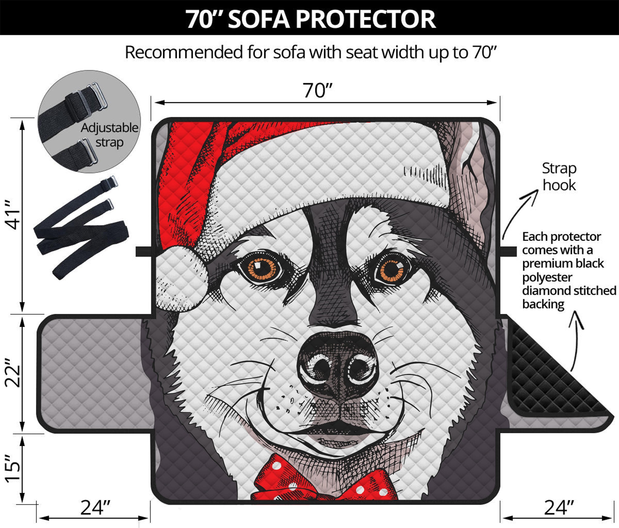 Santa Siberian Husky Print Sofa Protector