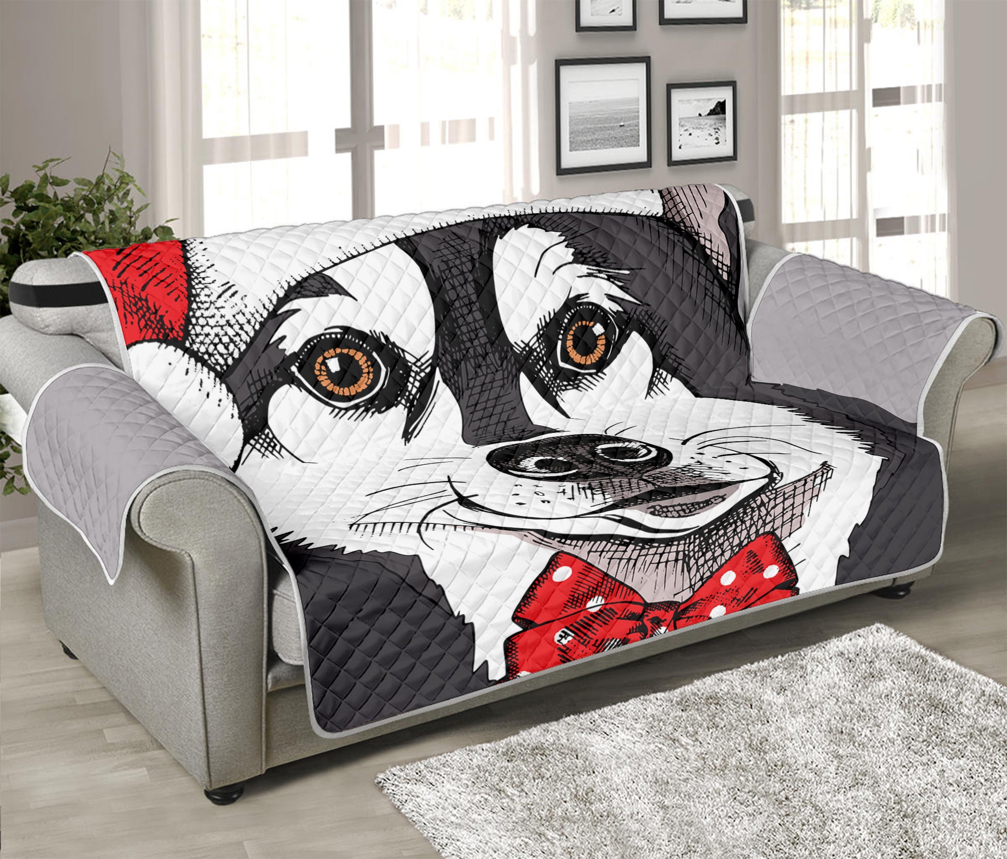 Santa Siberian Husky Print Sofa Protector