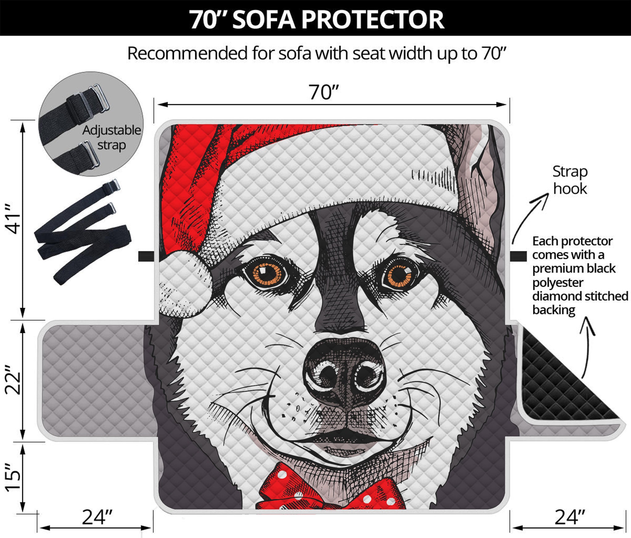 Santa Siberian Husky Print Sofa Protector