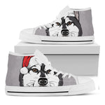 Santa Siberian Husky Print White High Top Shoes