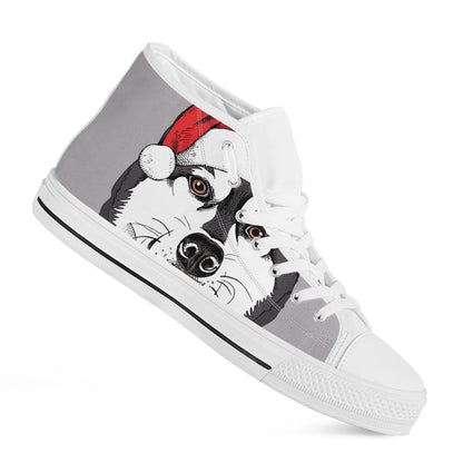 Santa Siberian Husky Print White High Top Shoes