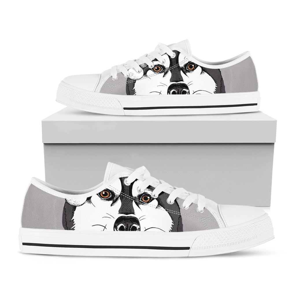Santa Siberian Husky Print White Low Top Shoes