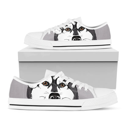 Santa Siberian Husky Print White Low Top Shoes