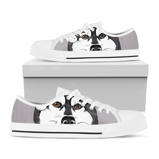 Santa Siberian Husky Print White Low Top Shoes