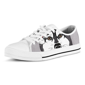 Santa Siberian Husky Print White Low Top Shoes