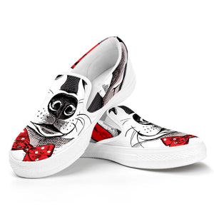 Santa Siberian Husky Print White Slip On Shoes