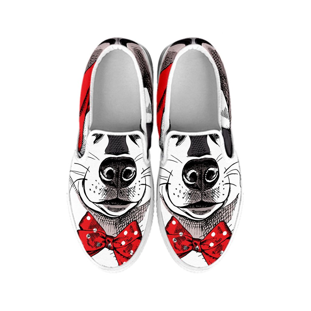 Santa Siberian Husky Print White Slip On Shoes