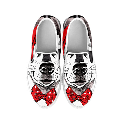Santa Siberian Husky Print White Slip On Shoes