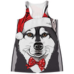 Santa Siberian Husky Print Women's Racerback Tank Top