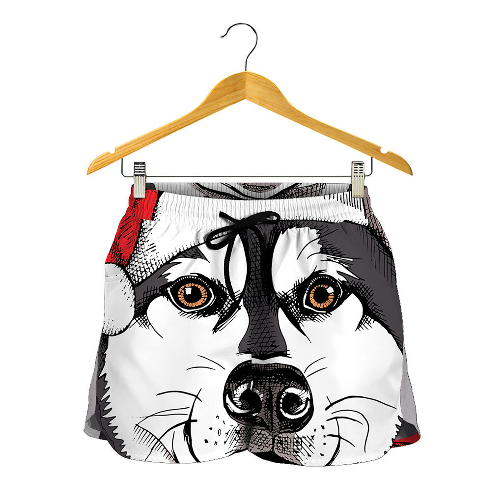 Santa Siberian Husky Print Women's Shorts