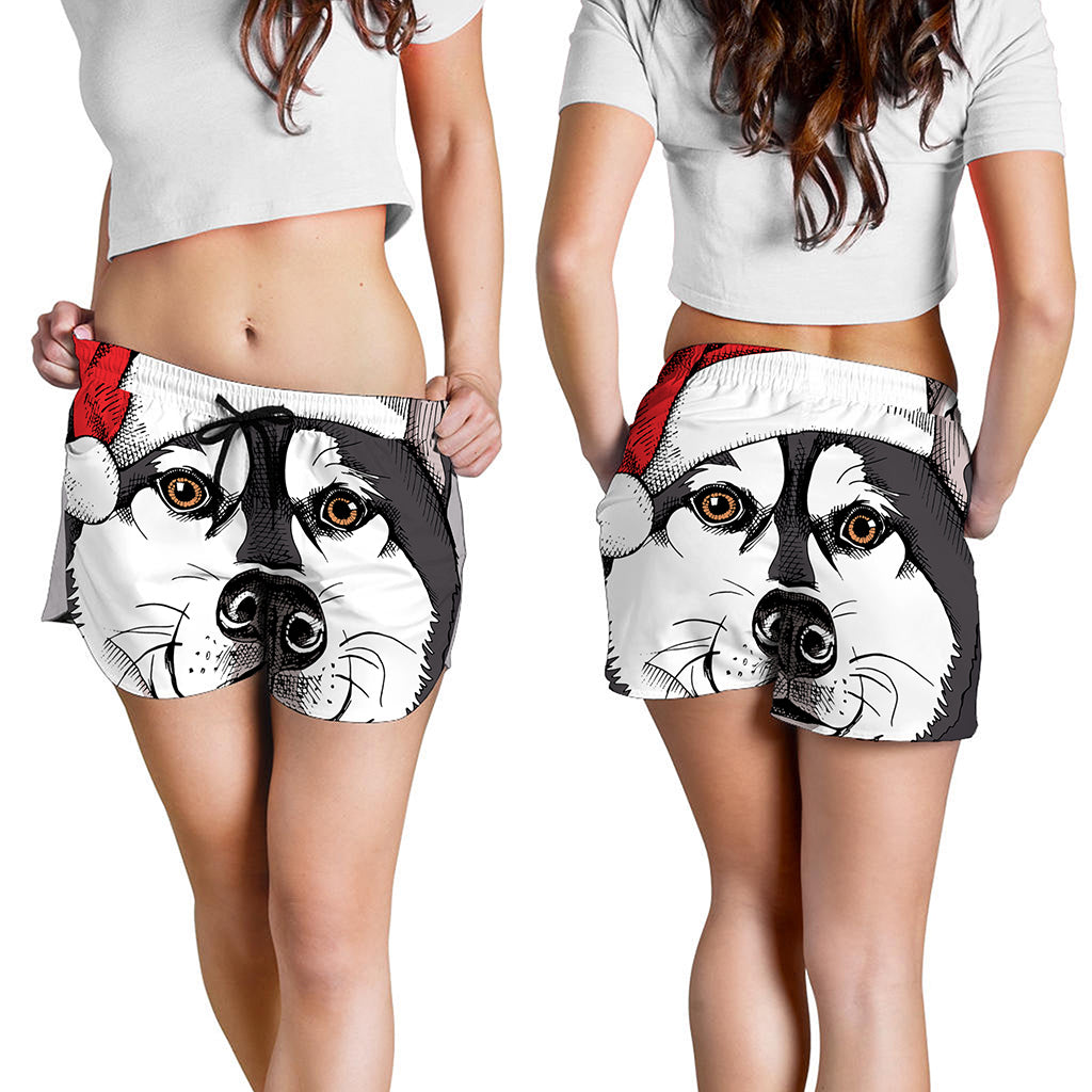 Santa Siberian Husky Print Women's Shorts