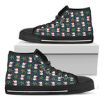 Santa Snowman Pattern Print Black High Top Shoes