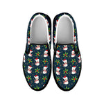 Santa Snowman Pattern Print Black Slip On Shoes