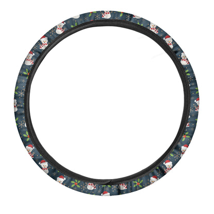 Santa Snowman Pattern Print Car Steering Wheel Cover