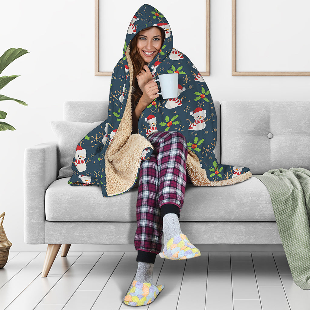 Santa Snowman Pattern Print Hooded Blanket
