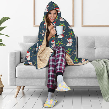 Santa Snowman Pattern Print Hooded Blanket