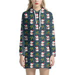 Santa Snowman Pattern Print Hoodie Dress