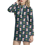 Santa Snowman Pattern Print Hoodie Dress