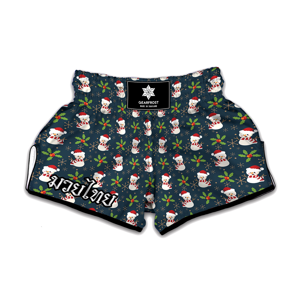 Santa Snowman Pattern Print Muay Thai Boxing Shorts