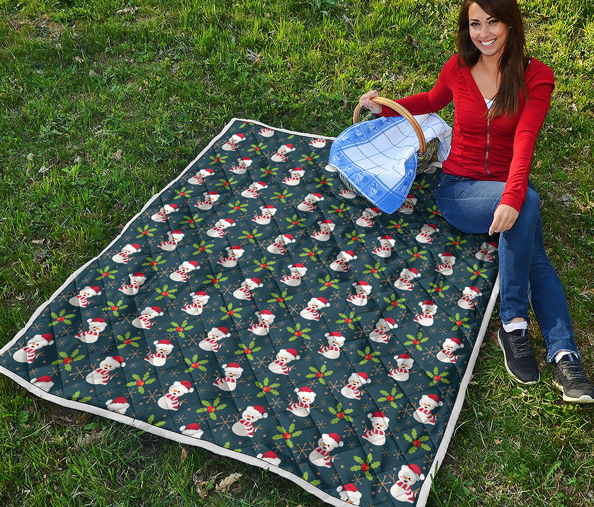 Santa Snowman Pattern Print Quilt
