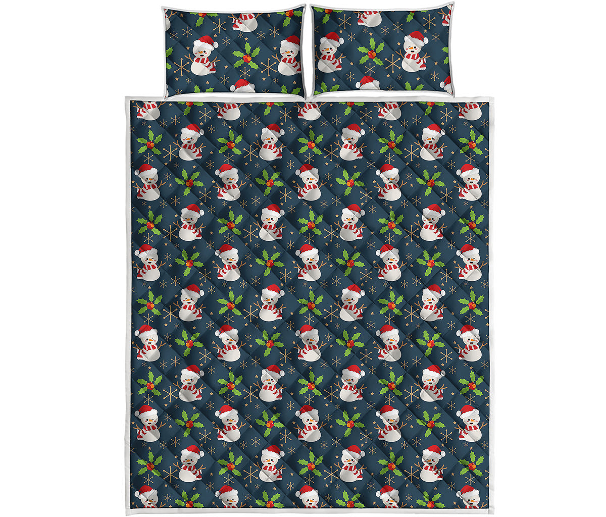 Santa Snowman Pattern Print Quilt Bed Set