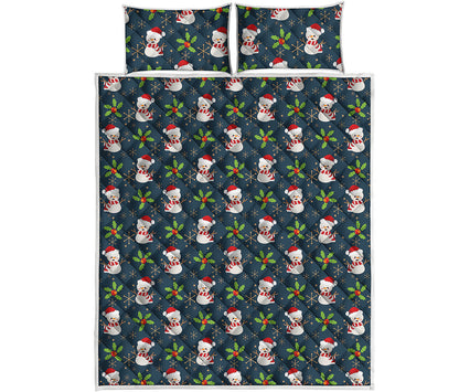 Santa Snowman Pattern Print Quilt Bed Set