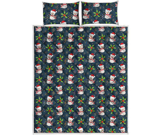 Santa Snowman Pattern Print Quilt Bed Set