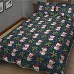 Santa Snowman Pattern Print Quilt Bed Set
